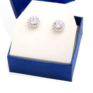 White Gold Rhodium plated Halo Stud Earrings